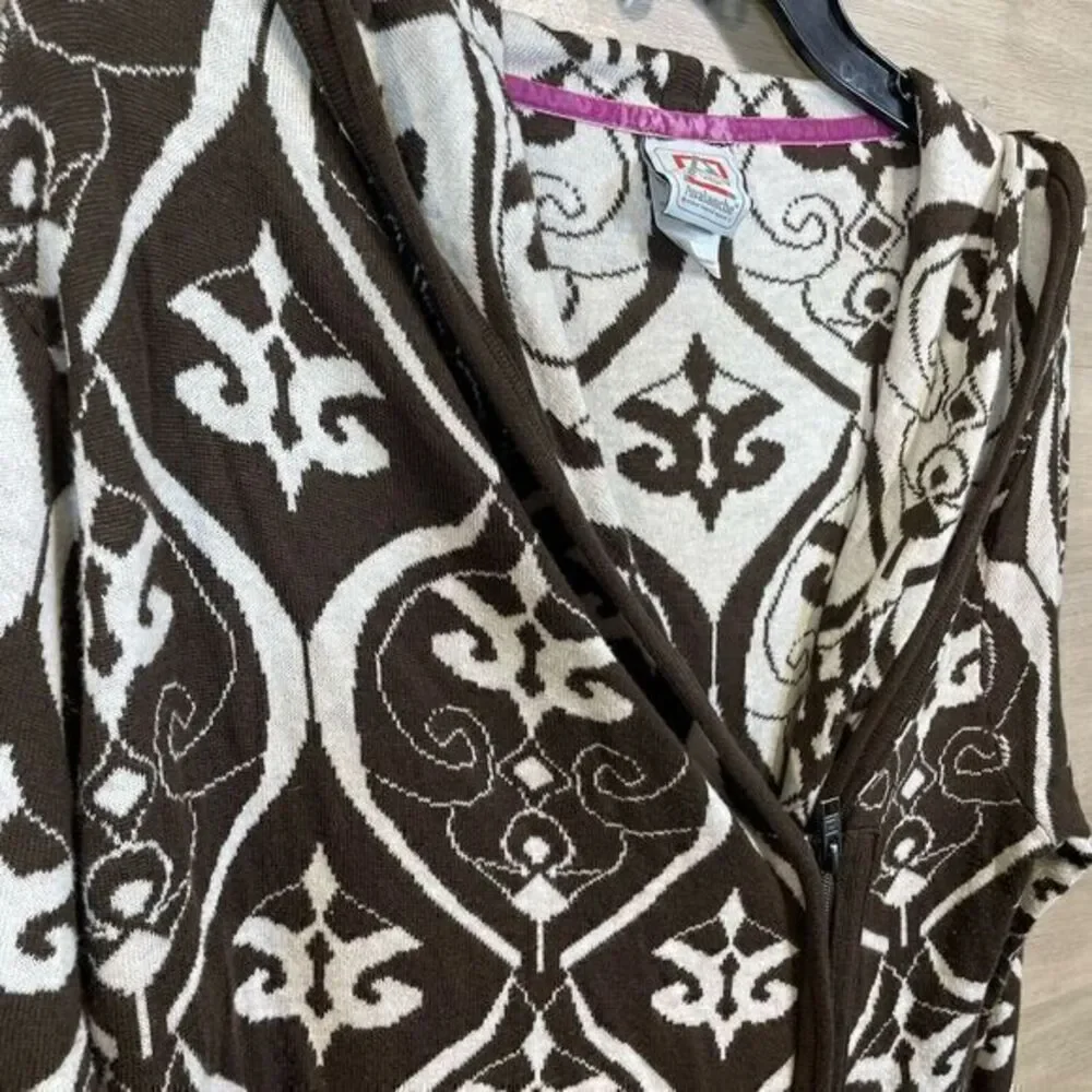 Avalanche Womens Full Zip Cardigan Brown Sz Medium Damask Knit Hoodie Tunic Cozy - Picture 6 of 12